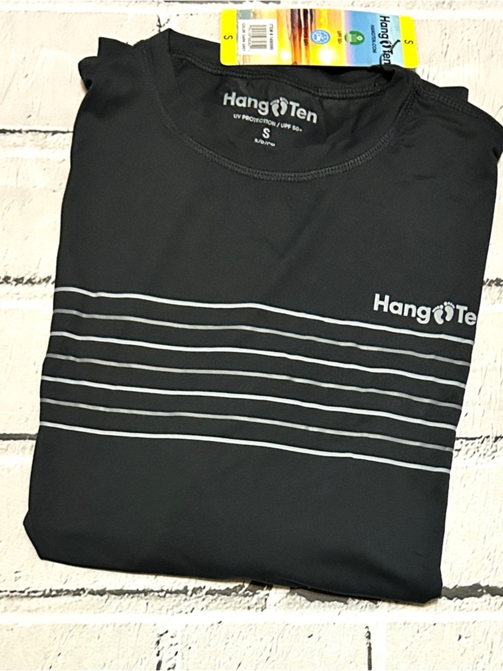 NWT Men’s Hang Ten Black Long Sleeve UPF 50 Crewneck Shirt (Small)
